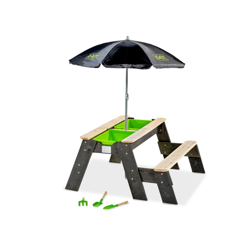 EXIT Aksent sand-, vand- og picnicbord (1 bænk) med parasol og haveredskaber