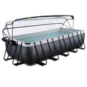 EXIT Black Leather pool 540x250x122cm med sandfilterpumpe og poolskærm og varmepumpe - sort