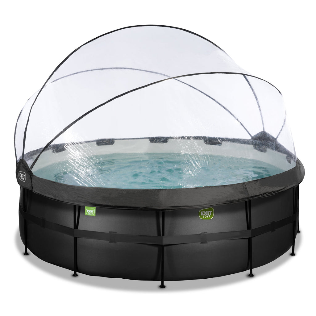 EXIT Black Leather pool ø427x122cm med sandfilterpumpe og poolskærm og varmepumpe - sort