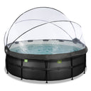 EXIT Black Leather pool ø427x122cm med sandfilterpumpe og poolskærm og varmepumpe - sort
