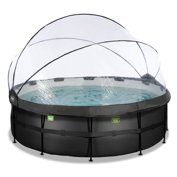 EXIT Black Leather pool ø427x122cm med sandfilterpumpe og poolskærm og varmepumpe - sort