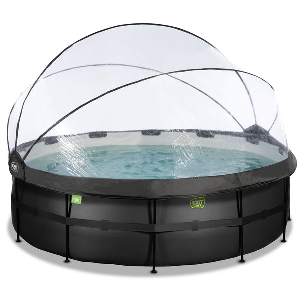 EXIT Black Leather pool ø450x122cm med sandfilterpumpe og poolskærm og varmepumpe - sort
