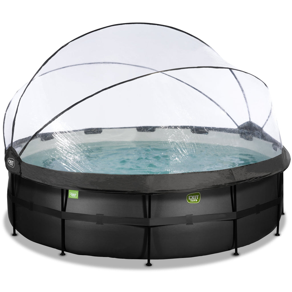 EXIT Black Leather pool ø488x122cm med sandfilterpumpe og poolskærm og varmepumpe - sort