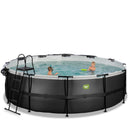 EXIT Black Leather pool ø488x122cm med sandfilterpumpe og poolskærm og varmepumpe - sort