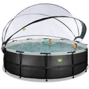EXIT Black Leather pool ø488x122cm med sandfilterpumpe og poolskærm - sort