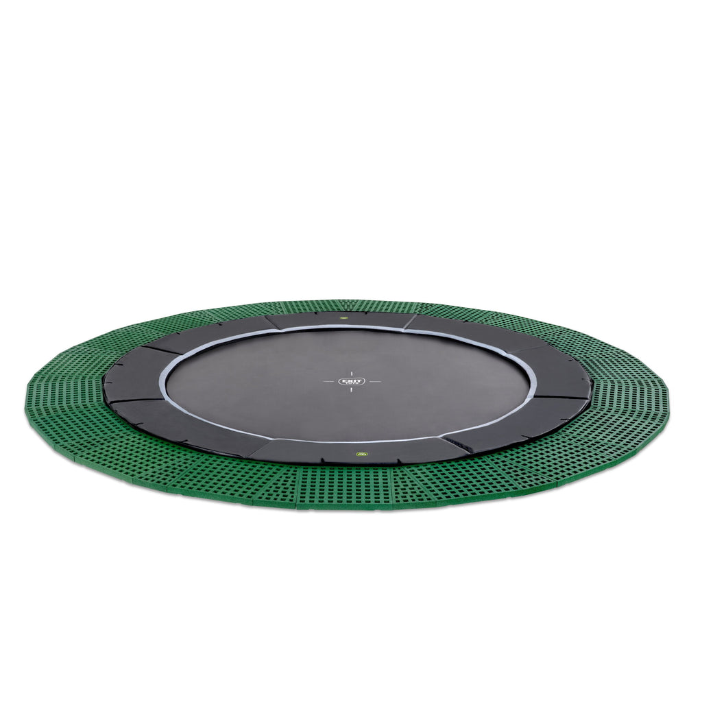 EXIT Dynamic trampolin i jordniveau ø427cm med Freezone sikkerhedsfliser - sort