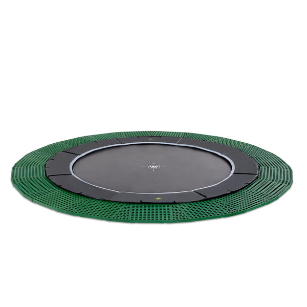 EXIT Dynamic trampolin i jordniveau ø427cm med Freezone sikkerhedsfliser - sort