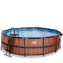 EXIT Wood pool ø488x122cm med sandfilterpumpe og poolskærm og varmepumpe - brun